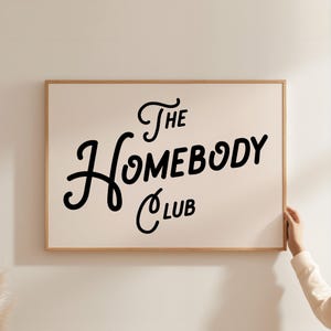 The Homebody Club Horizontal Print, Black Retro Typography Wall Art, Above Bed Couch Print, Homebody Digital Download Wall Art, HB01