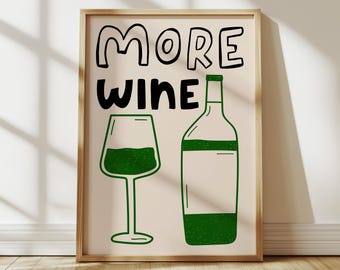 Impressão de arte retrô com mais vinho: decoração moderna para carrinho de bar de cozinha