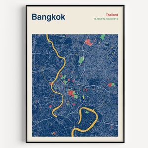 Bangkok Karte Druck, Bangkok Karte Poster, Farbe Bangkok Wandkunst, Bangkok Stadt Karte, Bangkok Kunstdruck, Karte von Bangkok, andere Karten verfügbar