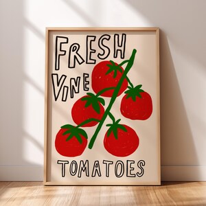 Tomatoes Illustration Kitchen Art Print, Hand Drawn Kitchen Poster, Tomato Poster, Mid Century Food Poster, Retro Kitchen Wall Art, 6JU2