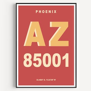 Personalisiertes Phoenix AZ Zip Code Poster, Personalisiertes Adressposter, Post code Poster, Phoenix AZ Poster, Geschenk zur Wohnungserwärmung, Farbwahl