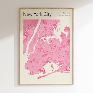 New York City Kaart Afdrukken, MEER KLEUREN, New York City Kaart Afdrukken, Kaart van New York, Roze Pastel Manhattan New York Kaart, Aangepaste kleurenkaarten