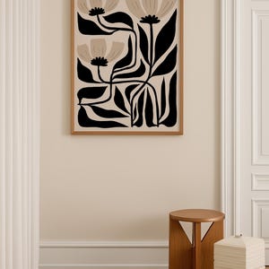 Abstract Flower Art Print: Black & Beige Botanical, Matisse Style image 2