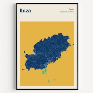 Ibiza Map Print, Colour Ibiza Map Poster, Pink Blue Ibiza Map Poster, Ibiza Art Print, Ibiza Poster, Map Of Ibiza, Bright Travel Print
