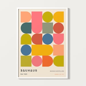 Colourful Bauhaus Poster, Bauhaus Shapes Art Print, Geometric Poster, Minimal Bauhaus Wall Art, Mid Century Poster | A197