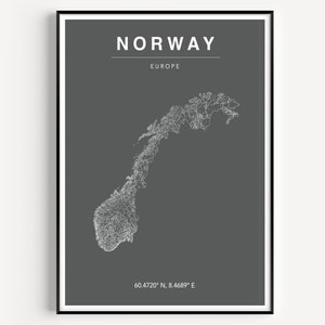Norwegen Karte Druck, Norwegen Karte Poster, Farbe Norwegen Karte, Karte von Norwegen, Auswahl der Farben