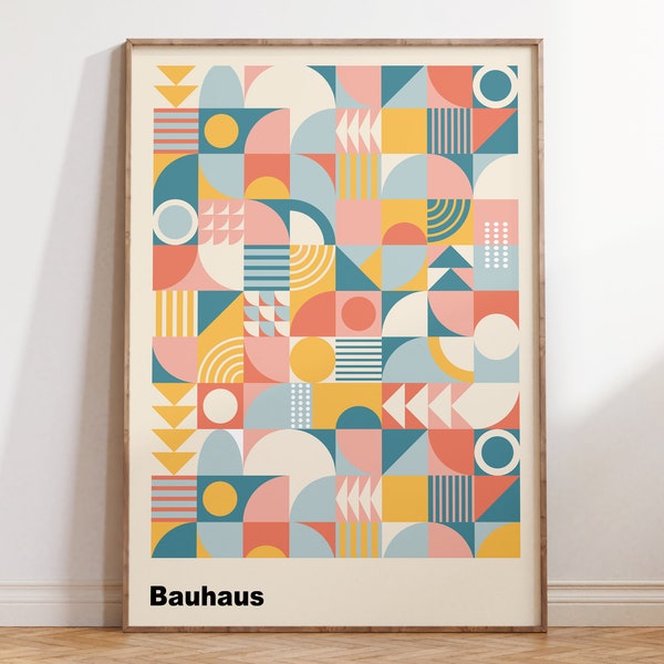 Impresión geométrica de arte Bauhaus, colores pastel Cartel Bauhaus, Póster Bauhaus moderno, Cartel moderno de mediados de siglo / A82
