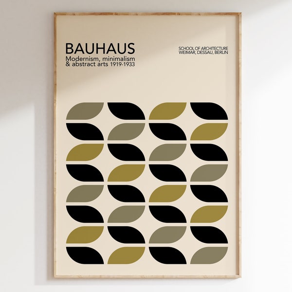 Minimalist Bauhaus Art Print, Geometric Bauhaus Poster, Minimal Bauhaus Wall Art, Black, Beige Bauhaus Poster, Mid Century Poster | A033