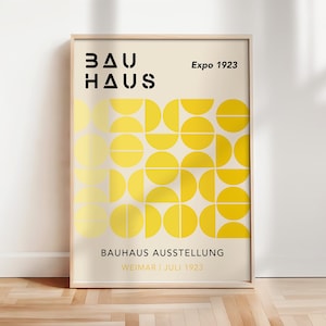 Impresión de arte Bauhaus amarillo, cartel de Bauhaus de círculos geométricos, arte minimalista de la pared de Bauhaus, inspirado en el cartel de Bauhaus, cartel de mediados de siglo / A043
