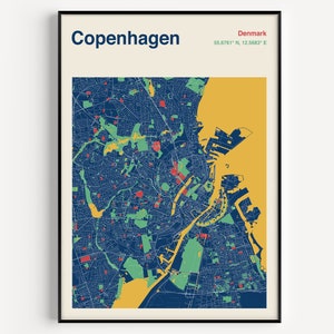 Copenhagen Map Print, Copenhagen Map Poster, Copenhagen Map Wall Art, Kobenhavn Map, Map Of Copenhagen, Copenhagen Map, Custom Map Design