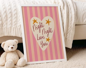 Night Night Love You Print: Pink Girls Room Bedroom Wall Art