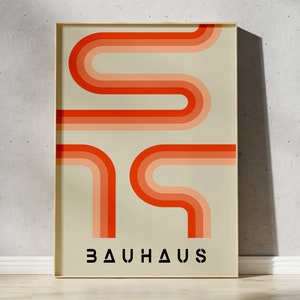 Orange Red Geometric Bauhaus Poster, Geometric Mid Century Art Print, Bauhaus Wall Art, Retro Poster, Mid Century Retro Poster | A053