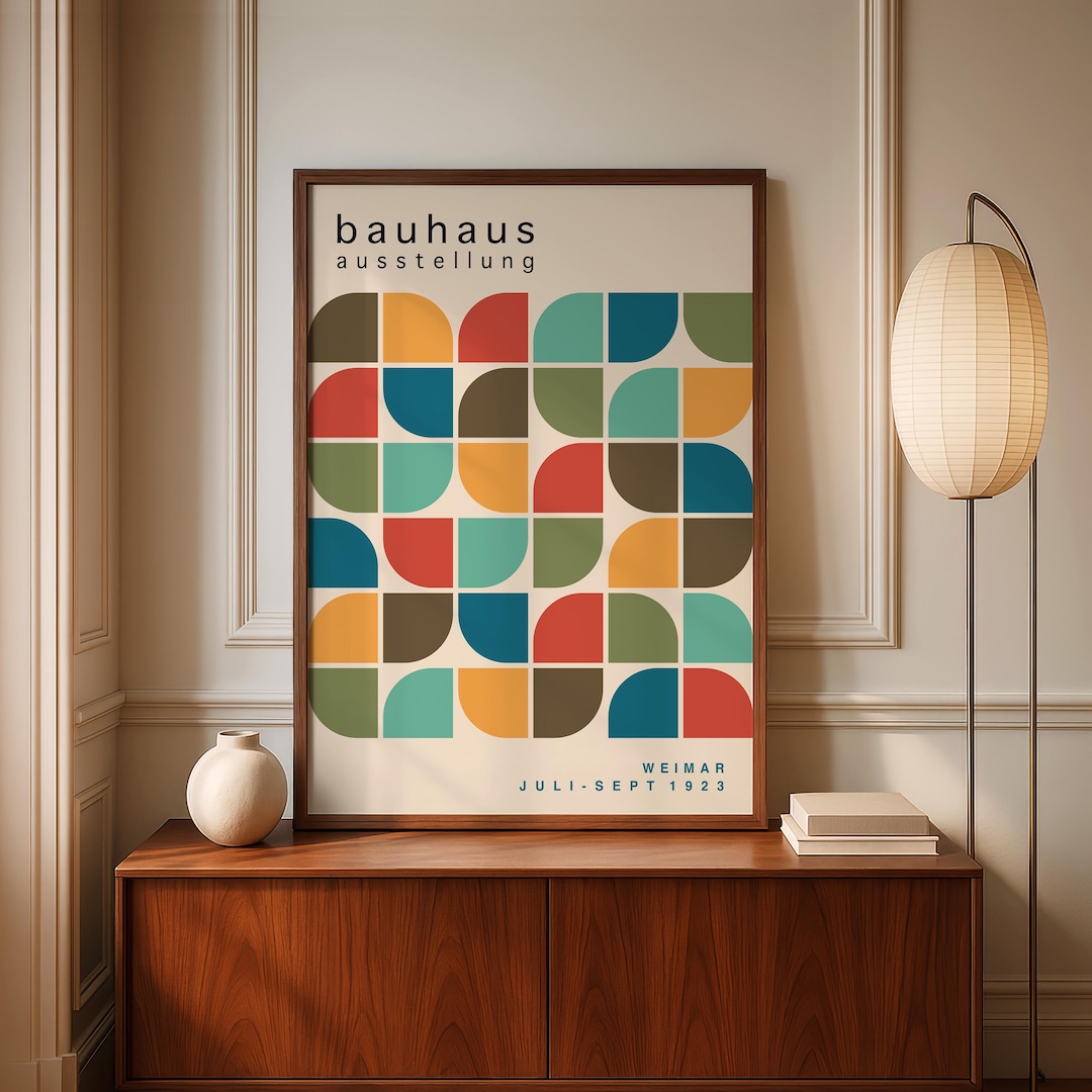 Mid Century Bauhaus Geometric Art Print: Multicolour Minimalist Poster ...