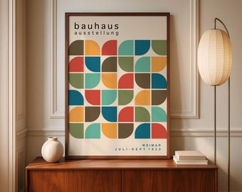 Mid Century Bauhaus Geometric Art Print: Multicolour Minimalist Poster