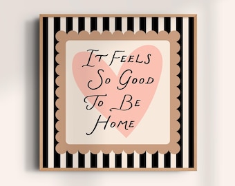 Retro Home Quote Print: Pink Heart Square Wall Art