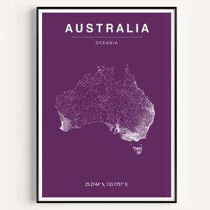 Australien Karte Druck, Australien Karte Poster, Farbe Australien Karte, Karte von Australien, Auswahl der Farben