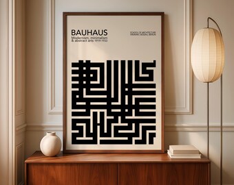 Zwarte Bauhaus-architectuurposter: moderne kunstafdruk uit het midden van de eeuw