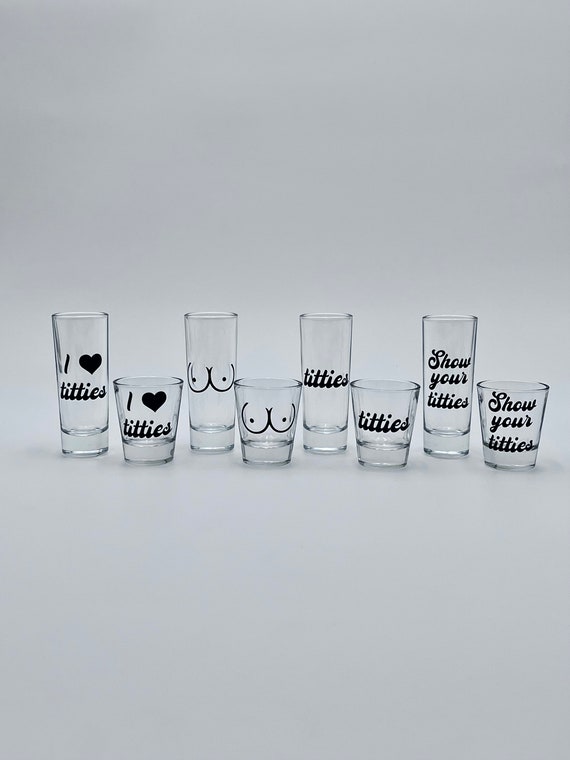 Titties Shot Glass Set of 4 Cute Funny Single or Double Size Shot Glass  Boobs Party Gift Favor 