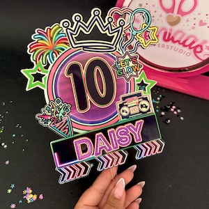 Glow in the dark Cake Topper, Glow Party Cake Topper, Glowing up Party Decorations
