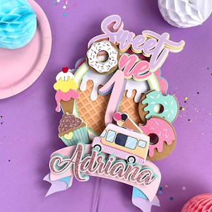 Ice cream Cake Topper for cake Sweet One themed birthday party Sweets party decoration Donuts Icecream decor Two Sweet party