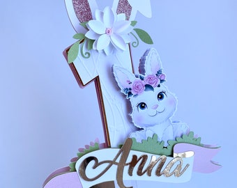 Lindo conejito Cake Topper Smash cake sesión de fotos decoración Pascua conejo fiesta de cumpleaños Algunos conejitos es una decoración personalizada