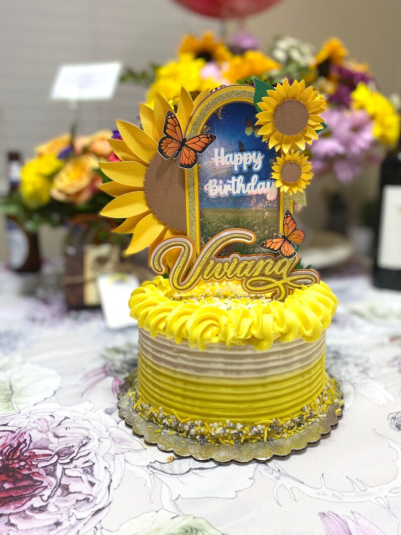 Sunflower Happy Birthday Cake Topper Sunflower Birthday Etsy