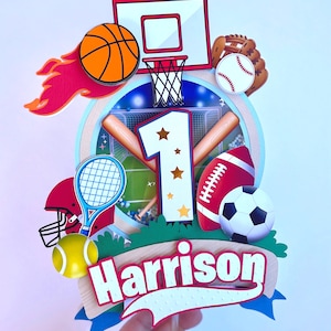 Sports Cake Topper, Sports Birthday Party Decorations, Basketball Cake topper, Baseball Cake Topper, Soccer Cake Topper.