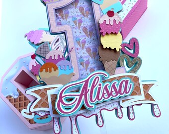 Summer Ice Cream Cake Topper, Summer Ice Cream cupcake toppers, summer ice cream party supplies, ice cream party decor