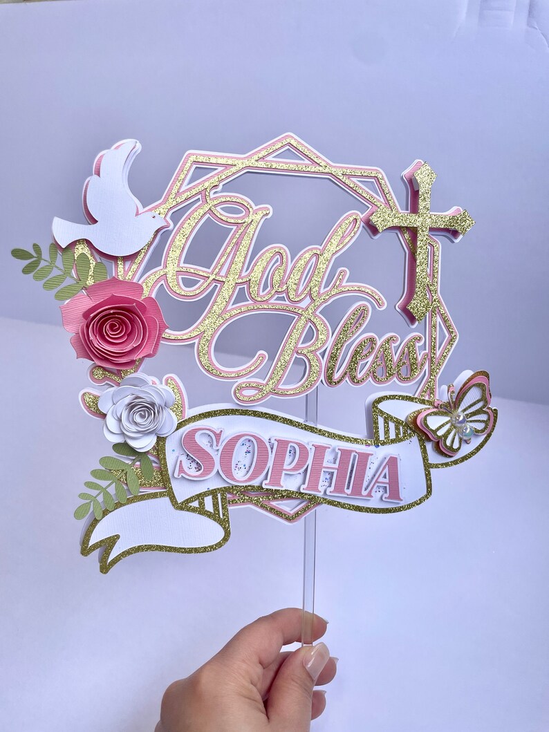 God Bless Cake Topper Boy Baptism Birthday Cake Topper Girl Etsy