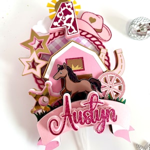 Pink Cowgirl Farm Cake Topper, CowGirl Birthday Party Decorations, Centerpieces, Rodeo Cake Topper for a girl, My First Rodeo