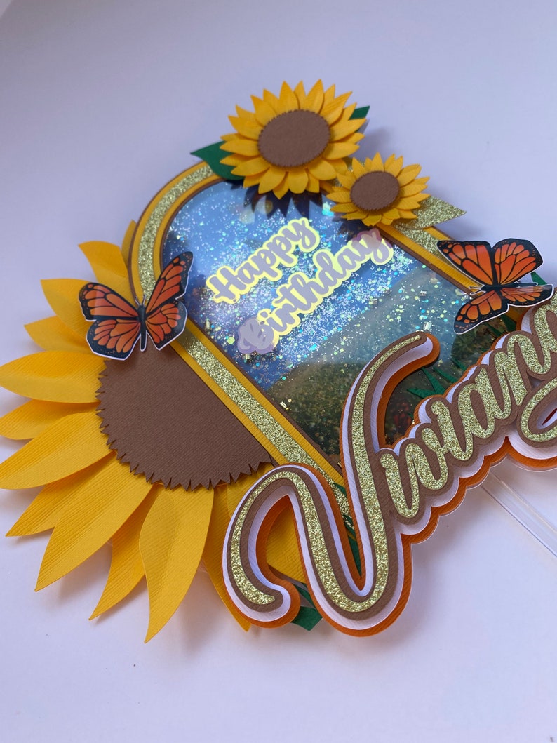 Sunflower Happy Birthday Cake Topper Sunflower Birthday Etsy