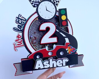 Two Fast light up Cake Topper Vintage race car Light up cake decoration Car Birthday Party decor Race Car topper 2nd birthday