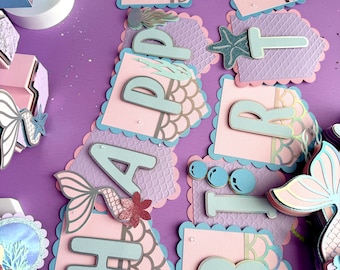 Mermaid Happy Birthday Banner Mermaid Theme Birthday Party Mermaid decorations for girls party