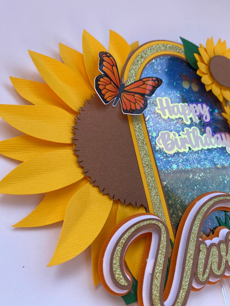 Sunflower Happy Birthday Cake Topper Sunflower Birthday Etsy