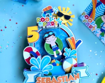 Pool Party Cake topper for cake decorations, Birthday pool party centerpiece party decor, Summer bash Cake Topper, Fun in the sun party