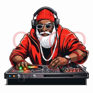 Père Noël DJ, père Noël noir musique DJ Noël Clipart fichiers png et jpg, carte de Noël, Flyer de Noël