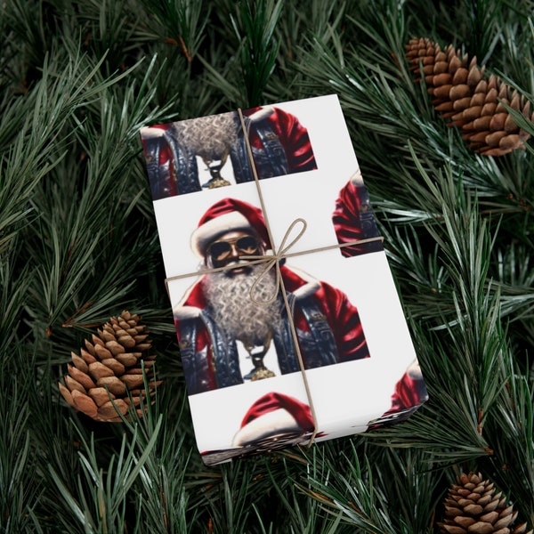 Black Santa Christmas-Wrapping Paper Sheet-Holiday Gift Wrap-Presents-Gifts-Black-Santa Black Culture