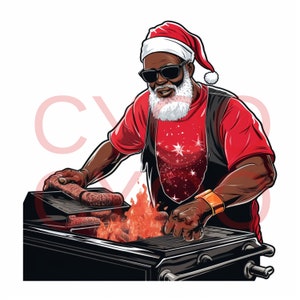 Grillen van de Kerstman, Santa Cooking Christmas, Black Santa Claus BBQ Lovers, Christmas Clipart png en jpg-bestanden