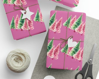 Pink and Green Christmas Tree Gift Wrap: Holiday Wrapping Paper