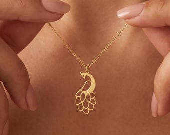 Sterling Silver Peacock Necklace, 14K Gold Plated Peacock Necklace,  Feather Charm, Spiritual Bird Pendant, Gift for Her, Christmas Gift