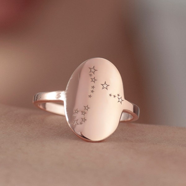 Star Map Ring in Sterling Silver, Zodiac Sign Ring, Constellation Map Ring Jewelry, Horoscope Inspired Ring, Star Map Engraved Oval Ring