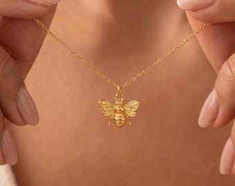 Sterling Silver Bee Necklace, Gold Plated Honey Bee Necklace, Minimalist Bee Jewelry, Bee Lover Gift, Bee Charm Gift For Her, Christmas Gift