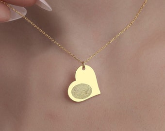 Heart Shape Fingerprint Necklace, Actual Fingerprint Jewelry in Sterling Silver, Engraved Fingerprint Pendant, Memorial Fingerprint Gift