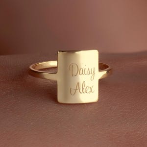 Custom Engraved Square Sterling Silver Ring: Personalized Band