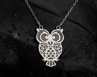 Sterling Silver Owl Necklace: Handmade Animal Charm Jewelry