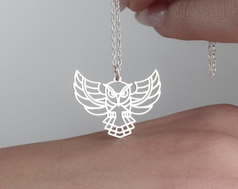 Geometric Owl Necklace in Sterling Silver, Owl Jewelry, Origami Owl Charm, Dainty Animal Pendant, Owl Lover Gift, Bird Jewelry, Royal Bird