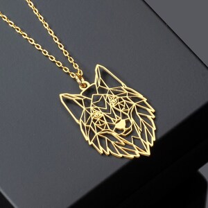 Geometric Wolf Necklace, Origami Wolf Jewelry in Sterling Silver, Wolf Head Pendant, Gift for Her, Animal Charm, Dainty Wolf Necklace image 2