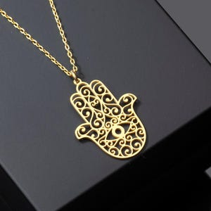 Hamsa Necklace in Sterling Silver, Hand of Fatima Jewelry, Evil Eye Pendant, Hamsa Hand Necklace, Protection Talisman Charm, Gift for Mom