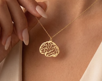 Sterling Silver Brain Necklace, Gold Anatomical Brain Pendant, Gift for Doctors, Neuroscience Jewelry, Graduation Gift, Christmas Gift