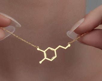 Dopamine Necklace, Sterling Silver Dopamine Pendant, Molecular Jewelry, Motivation Necklace, Science Jewelry, Chemistry Symbol Charm Gift